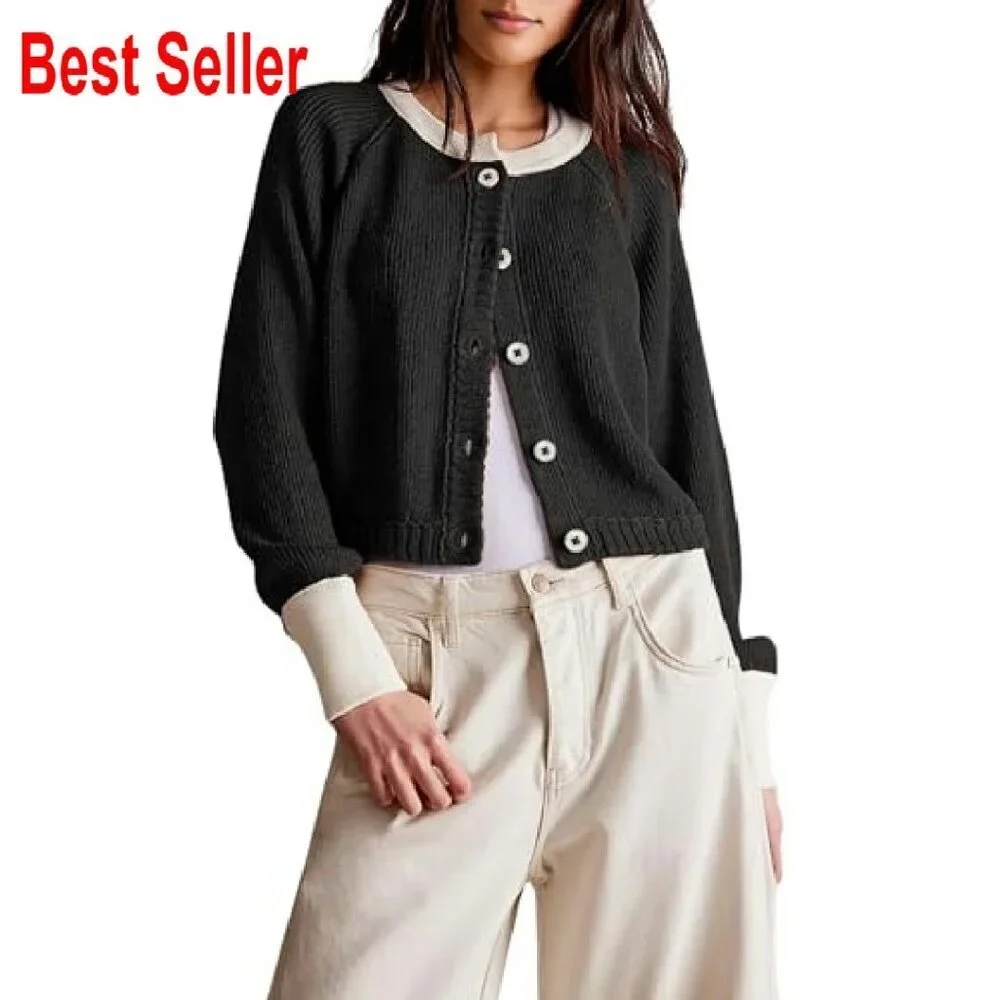 Cropped Cardigan Sweater Button-Up Long Sleeve Knitted Jacket Chic Y2K